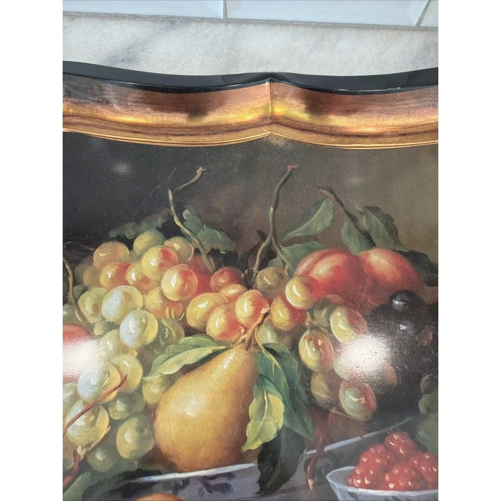 Vintage Tole Style Black Metal Tray Spanish Fruits Gold Trim GWB002